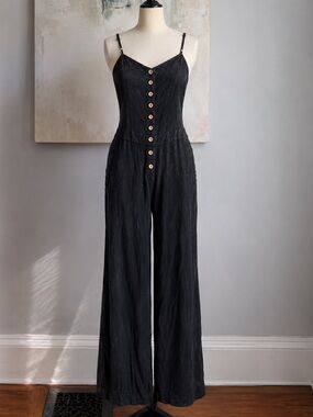 Chaser Heirloom Wovens Vintage Black Cloud Wash Tie Back Wide Leg Jumpsuit S NWT